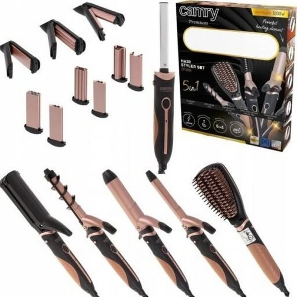 Camry CR 2024 5in1 curler guarantees complete safety thanks to cool-touch handles and attachments, durable, allows you to effectively and accurately style your hair while maintaining a safe temperature for your hair.