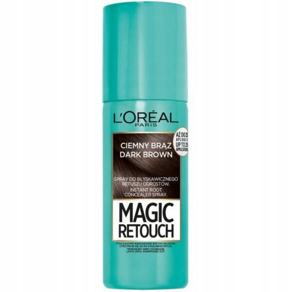 L'OREAL Magic Retouch Root Touch-Up Spray Dark Brown 75мл уменьшает видимость корней и подчеркивает цвет, улучшает внешний вид волос за считанные секунды, сохраняется до следующего мытья.