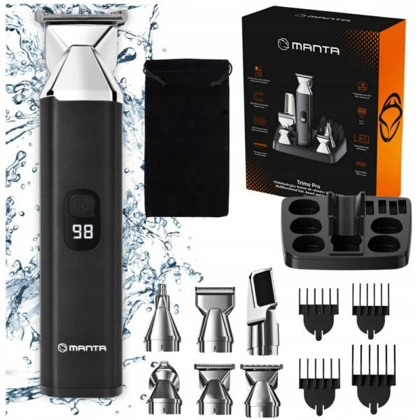 MANTA TRIMO PRO HT-01BK TRIMMER shaver for hair cutting, beard, nose, ears precise and functional, easy hair styling, clear LED display, waterproof.