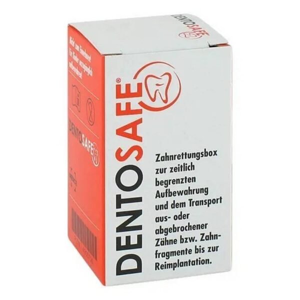 Dentosafe tooth rescue box for the temporary storage and transport of broken or broken teeth or tooth fragments until reimplantation.