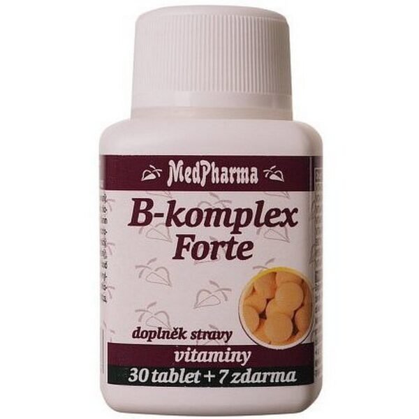 Medpharma B-Complex Forte, табл. 37 – пищевая добавка, содержащая высокую дозу витаминов группы В для поддержания уровня энергии, обмена веществ и здоровья нервной системы.