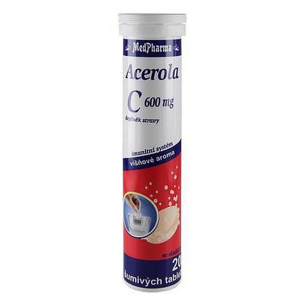 medpharma vitamin c 600mgacerola tbleff20 Medpharma Vitamin C 600 мг + Acerola Eff. Табл. 20 – шипучие таблетки с 600 мг витамина С и экстрактом ацеролы, которые повышают иммунитет и обеспечивают антиоксидантную поддержку.