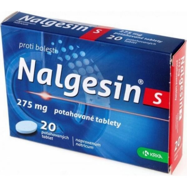 Nalgesin S 275mg film-coated tablets 20x1 II is a nonsteroidal anti-inflammatory drug (NSAID) containing 275 mg of naproxen per tablet. It is used to relieve pain from various causes, such as headaches, muscle pain, toothache, and to reduce inflammation. The film-coated tablets are designed for easier swallowing.