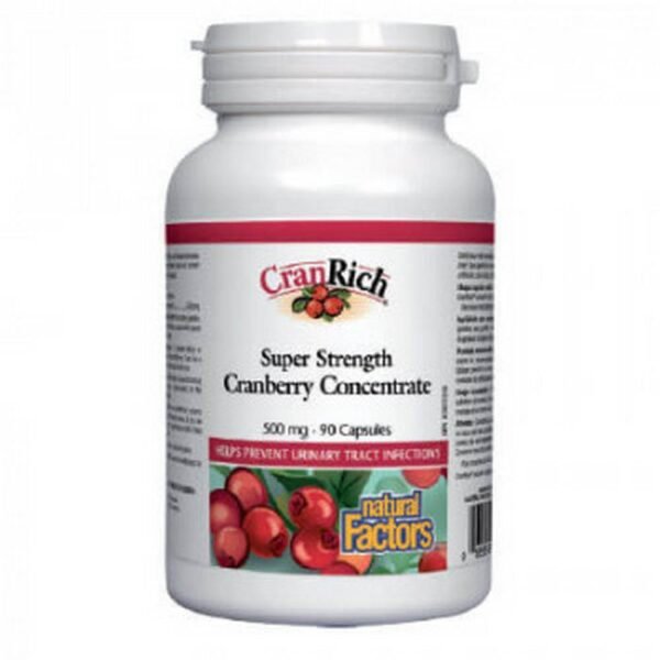 Prevención de infecciones del tracto urinario – Natural Factors CRANRICH Concentrate 36:1 Cranberry caps. 500mg,