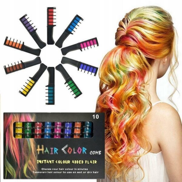 Norimpex HAIR CHALK DYEING COLORFUL HAIR STRINGS CHALK SET 10 COLORS allows you to quickly and temporarily change the color of your hair, does not change the original hair color, does not cause damage, dryness and split ends.