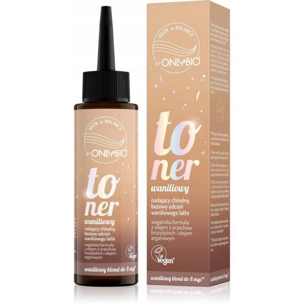 ONLYBIO Hair in Balance Hair Toner Vanilla Color 100 ml nourishes and strengthens hair, giving it silky smoothness and shine, the shade lasts up to 8 minutes, a rich, sweet vanilla-nutty aroma.