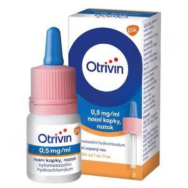 Otrivin 0,5 mg/ml Solution de gouttes nasales 1x10ml, soulage la congestion nasale, procure un soulagement rapide et efficace des symptômes du rhume.