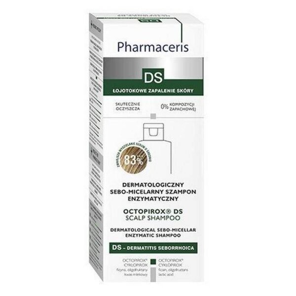 Pharmaceris Octopirox DS dermatologique enzymatique 125 ml pour tous les types de cheveux, pour le nettoyage quotidien du cuir chevelu en cas de symptômes associés à la dermatite séborrhéique (PsA), tels que séborrhée, démangeaisons, desquamation de l'épiderme, rougeurs et pellicules.