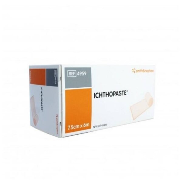PHARMAIDEA Ichthopaste 7,5X600 Cm - venda compresiva para úlceras y dermatitis venda de compresión de algodón ligero de trama abierta, impregnada con una pasta medicinal de óxido de zinc.