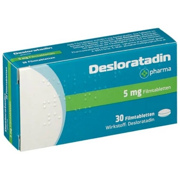 Pluspharma Desloratadin 5mg — противоаллергическое средство. Облегчает симптомы аллергического ринита (воспаления носовых ходов, вызванного аллергией, например, сенной лихорадкой или аллергией на клещей домашней пыли) у взрослых и подростков в возрасте от 12 лет и старше.