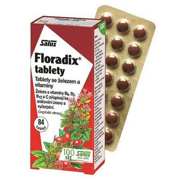 Salus Floradix Tablets is a dietary supplement designed to support iron levels and prevent iron deficiency. It contains a blend of herbal extracts, iron, and other vitamins to promote energy and overall health.