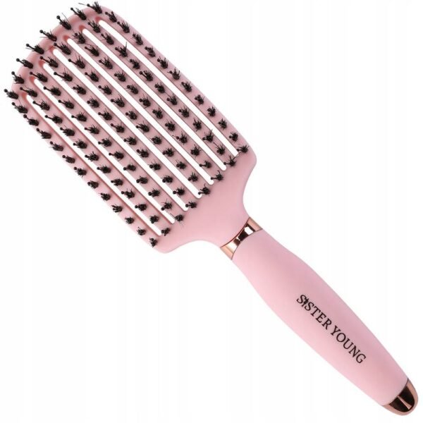 Sister Young Ovia Pink - Pink Boar Bristle Hairbrush effectively detangles even the most unruly strands, ideal for all hair types, the brush combines elegance and functionality, providing comfortable wet and dry combing.