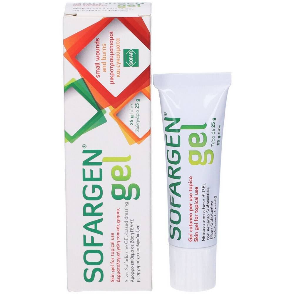 sofar sofargen 25 g Софар Софарген 25 г - Способствует восстановлению тканей, создает барьер для внешних агентов, защищая поврежденную кожу благодаря наличию серебра.