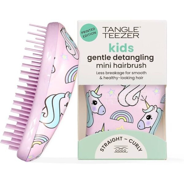 Tangle Teezer Mini Unicorn Magic Detangling Brush configuración de dientes mejorada para una doble acción, potente poder desenredante gracias a la tecnología de dientes de doble nivel, ideal para cabello húmedo o seco.