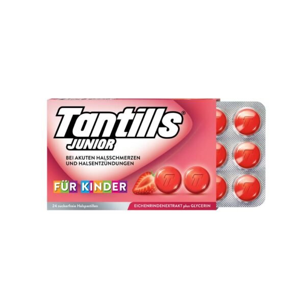 Kosan Pharma Tantills Throat lozenges Junior Berry 24 They are lozenges designed for children, intended to relieve throat pain and irritation.