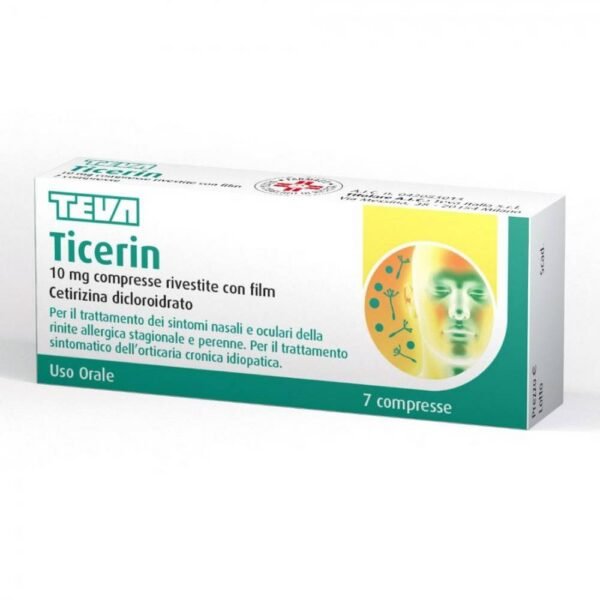 TEVA Ticerin 10 mg 7 para el tratamiento de los síntomas nasales y oculares de la rinitis alérgica estacional y perenne, para el tratamiento de la urticaria idiopática crónica.