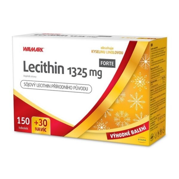 Walmark Lecithin Forte 1325 mg is a dietary supplement that supports brain function, liver health, and cholesterol management. It contains lecithin, a natural substance rich in phospholipids. The product comes in a package with 150 capsules plus 30 free capsules.